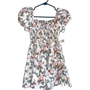 Bonnie Jean Girls Size 12 - Safari Romper Puff Sleeve Giraffe Zebra Animal Print